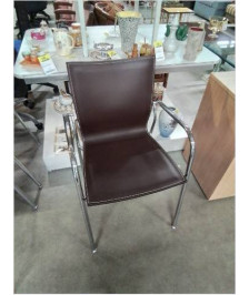 FAUTEUIL PIÈTEMENT METAL CHROMÉ ASSISE CUIR CHOCOLAT 