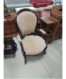 FAUTEUIL ACAJOU NAPOLÉON IIIASSISE ET DOSSIER CAPITONNÉ TISSU OCRE 