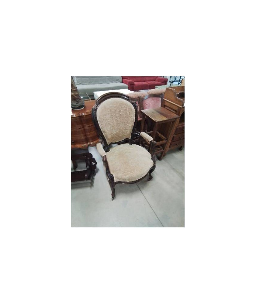 FAUTEUIL ACAJOU NAPOLÉON IIIASSISE ET DOSSIER CAPITONNÉ TISSU OCRE 