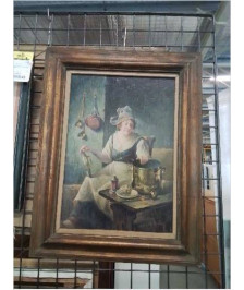 HUILE SUR TOILE LE NETTOYAGE DES CUIVRES MAURICE LOUIS MONNOT - 1869 1937 -