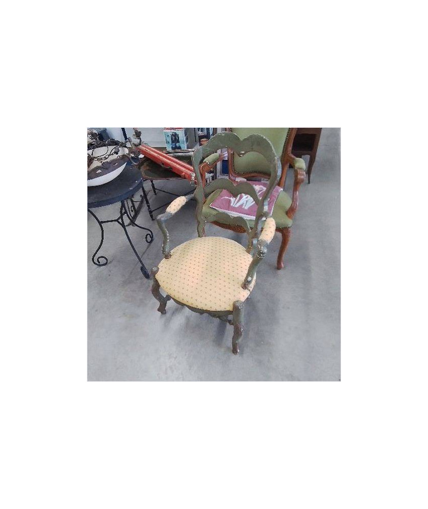 FAUTEUIL VERT TISSU JAUNE A RESTAURER