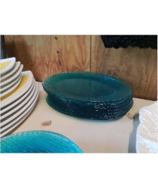 LOT 6 GRANDES ASSIETTES EN VERRE BLEU