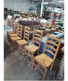 6 CHAISES BOIS CLAIR PAILLÉ A ENTRETOISE STYLE RÉGENCE 