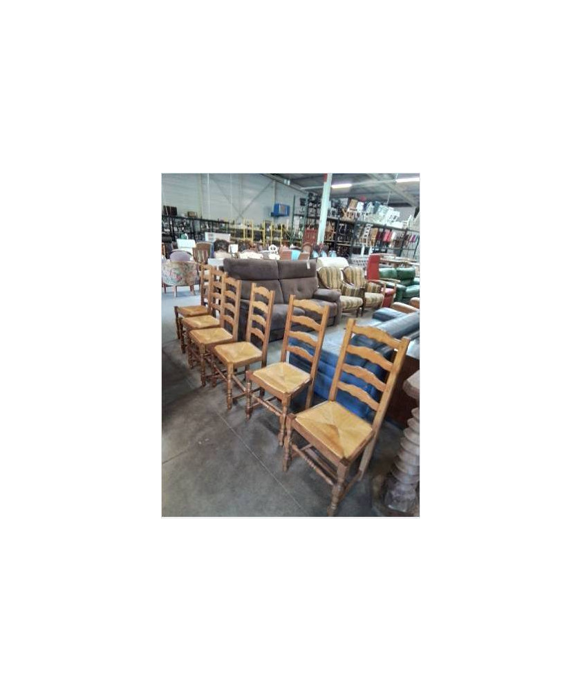 6 CHAISES BOIS CLAIR PAILLÉ A ENTRETOISE STYLE RÉGENCE 
