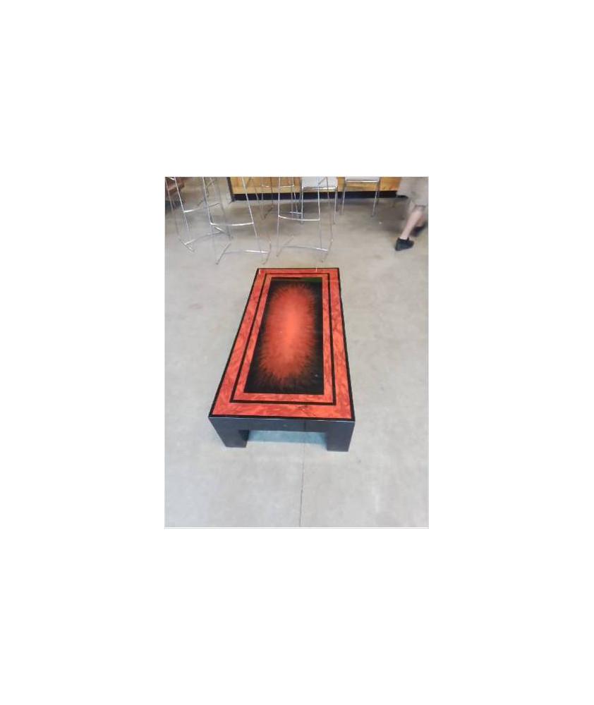 TABLE BASSE RECTANGULAIRE BOIS LAQUÉ ROUGE ET NOIR ANNEES 80