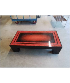 TABLE BASSE RECTANGULAIRE BOIS LAQUÉ ROUGE ET NOIR ANNEES 80