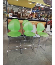 TABOURET DE BAR BASIL  CALLIGARIS ITALIE ASSISE ET DOSSIER RESINE VERT PIÈTEMENT ACIER INOX