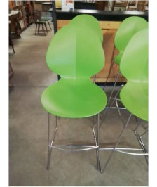TABOURET DE BAR BASIL  CALLIGARIS ITALIE ASSISE ET DOSSIER RESINE VERT PIÈTEMENT ACIER INOX