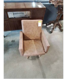 FAUTEUIL ENFANT ANNÉES 60 SKAI CHOCOLAT PIEDS BOIS