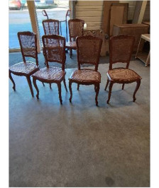 4 CHAISES BOIS CANNÉ STYLE RÉGENCE COQUILLE 