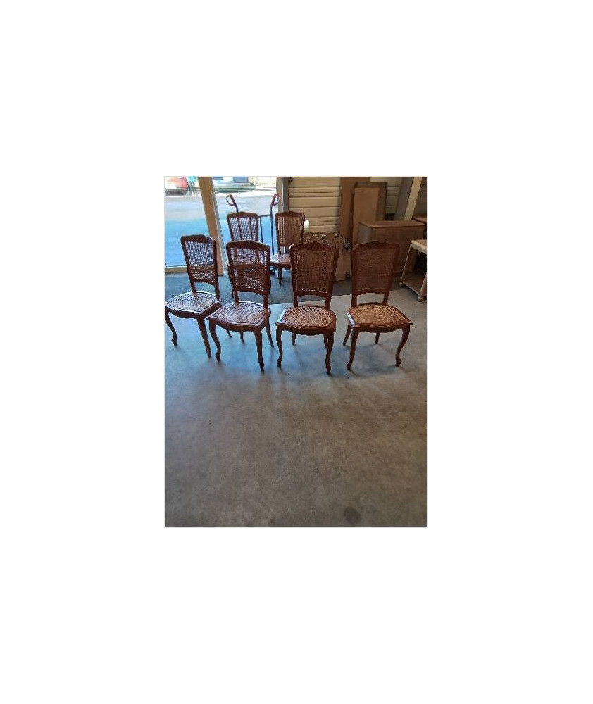 4 CHAISES BOIS CANNÉ STYLE RÉGENCE COQUILLE 