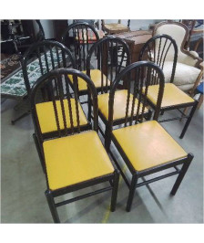 LOT DE 5 CHAISES VINTAGE SKAI JAUNE + 1