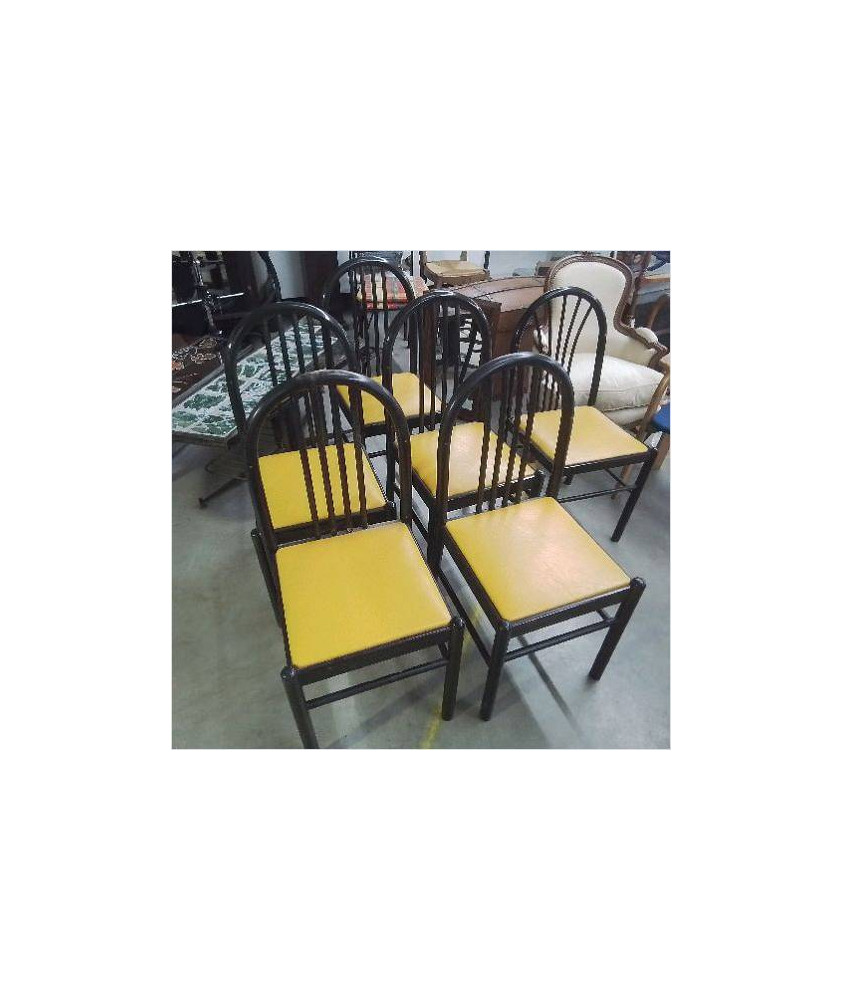 LOT DE 5 CHAISES VINTAGE SKAI JAUNE + 1