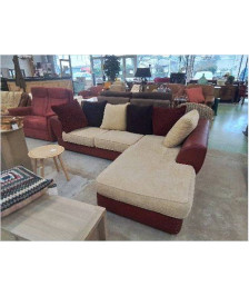 CANAPE D’ANGLE CUIR ROUGE/MICROFIBRE