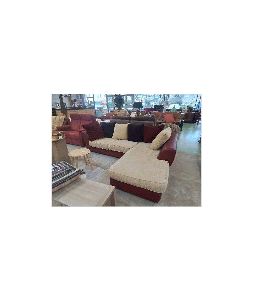 CANAPE D’ANGLE CUIR ROUGE/MICROFIBRE