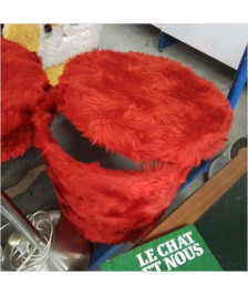 POUF COFFRE FOURRURE ROUGE 