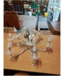 LUSTRE MÉTAL ET VERRE A PENDELOQUES 9 FEUX 
