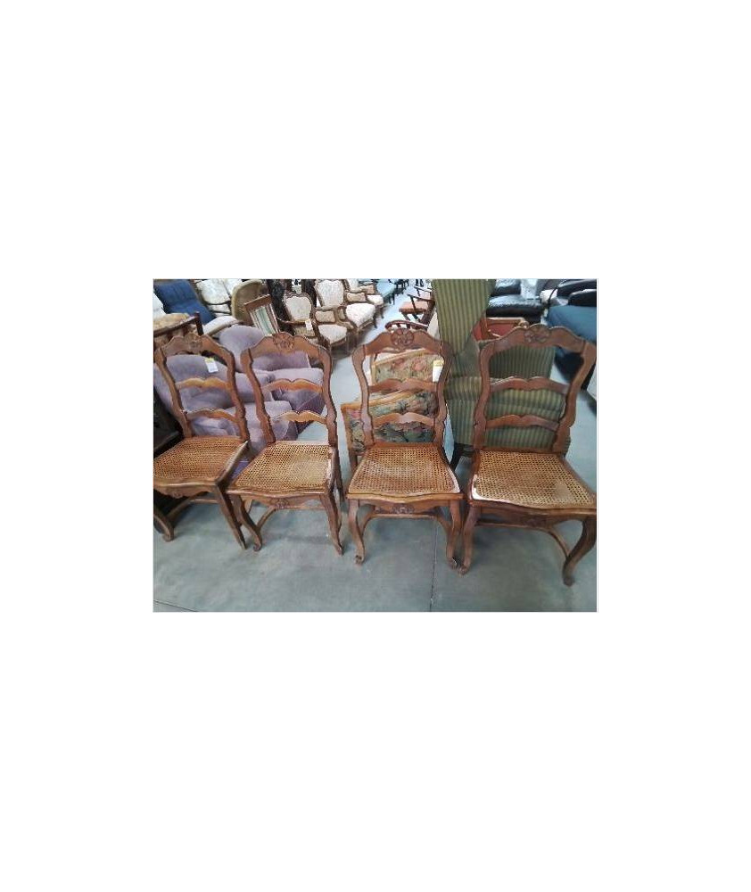 4 CHAISES BOIS CANNE A ENTRETOISE STYLE REGENCE COQUILLE 