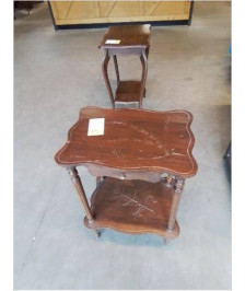 CONSOLE BOIS 2 TABLETTES 1 TIROIR BOIS GRAVÉ AUX FEUILLES 