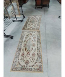 TAPIS BEIGE BLEU AUX FLEURS ROUGE 70X140