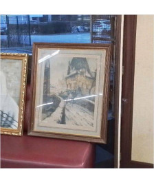 CADRE DESSIN RUE ET MAISON ANCIENNE