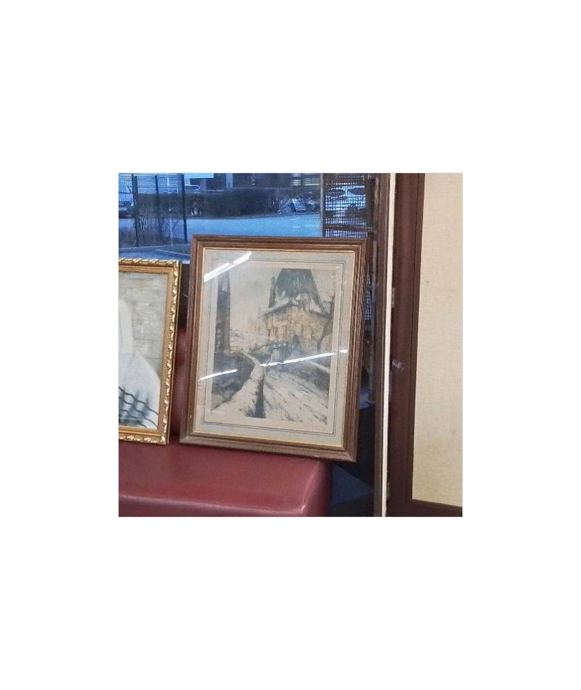 CADRE DESSIN RUE ET MAISON ANCIENNE