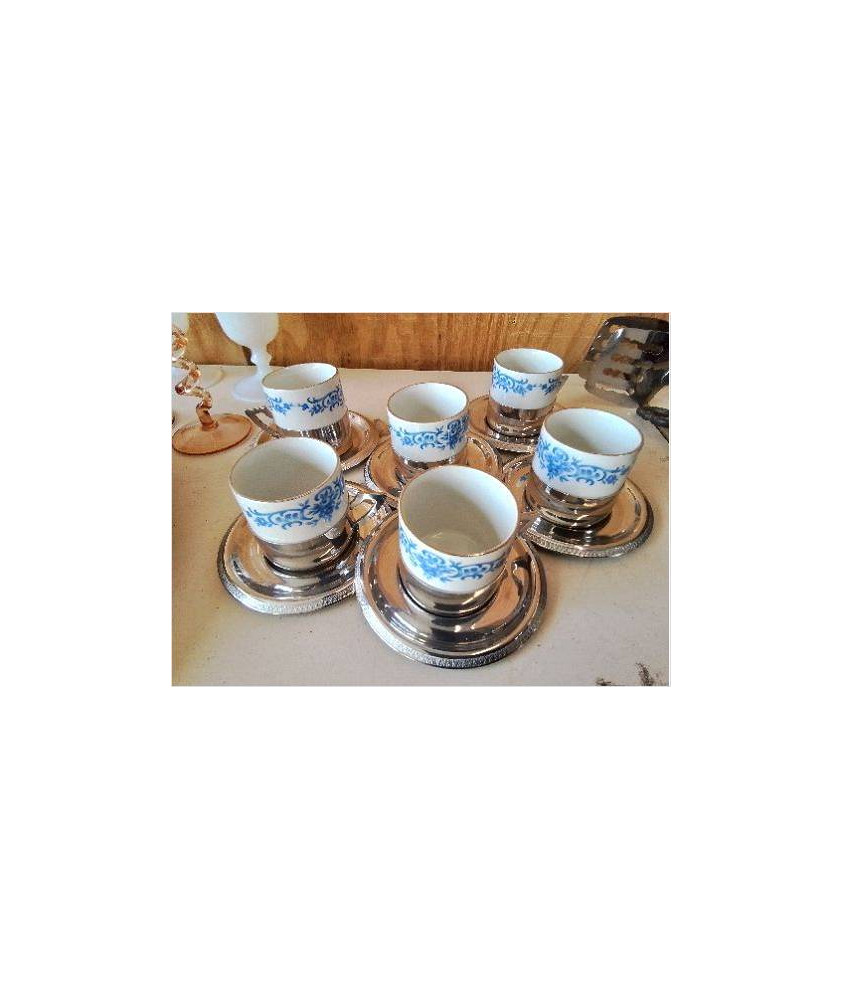 LOT DE 6 TASSES A CAFE INOX ET PORCELAINE 