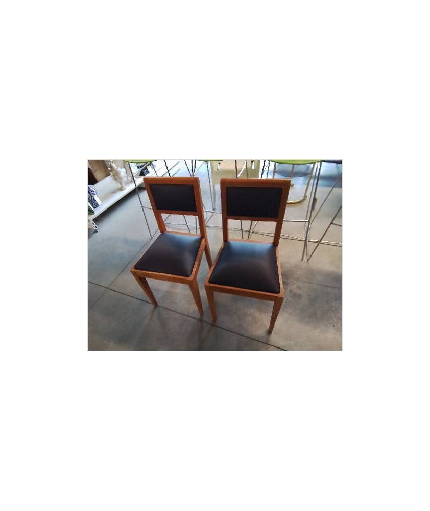 PAIRE DE CHAISES BOIS CLAIR ASSISE ET PU BLEU MARINE 