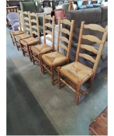 6 CHAISES BOIS CLAIR PAILLÉ A ENTRETOISE PIEDS BALUSTRE DOSSIER 4 BARREAUX STYLE RÉGENCE 