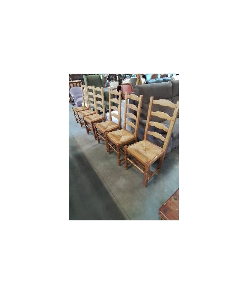 6 CHAISES BOIS CLAIR PAILLÉ A ENTRETOISE PIEDS BALUSTRE DOSSIER 4 BARREAUX STYLE RÉGENCE 
