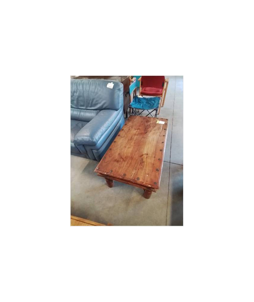 TABLE BASSE RECTANGULAIRE BOIS ET MÉTAL PIEDS ROND