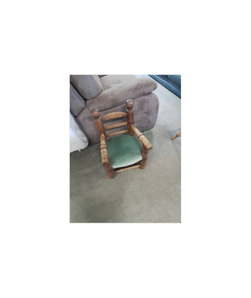 FAUTEUIL ENFANT BOIS ASSISE CAPITONNÉ VELOURS BRONZE DEBUT XXE