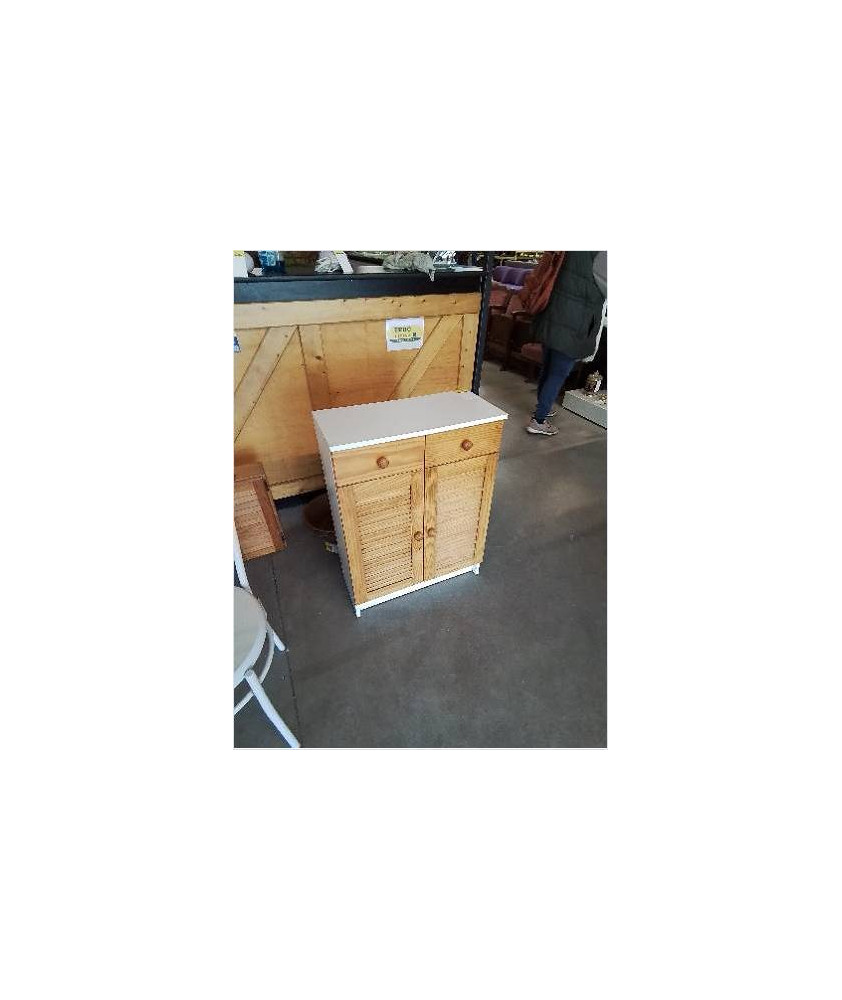 MEUBLE DE SALLE DE BAIN BOIS BLANC 2 PORTES ET 2 TIROIRS PIN