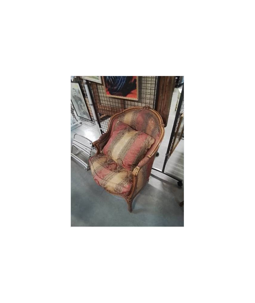 BERGÈRE BOIS CLAIR TISSU OCRE ROSE STYLE REGENCE  EN L\'ÉTAT