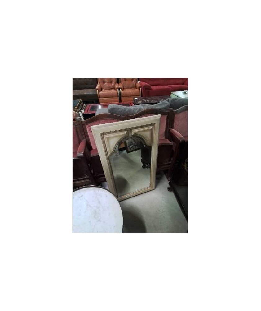 MIROIR RECTANGULAIRE CINTRÉ BOIS ECRU MOULURÉ 