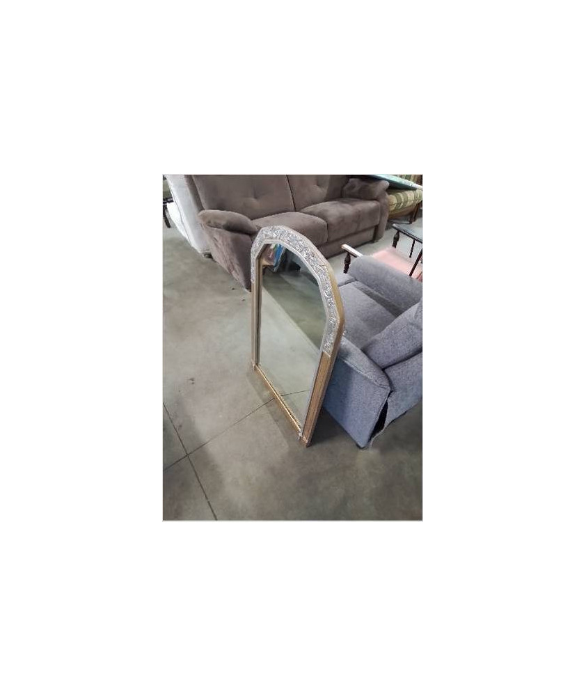 MIROIR CINTRÉ ART BOIS ET STUC DORÉ ET ARGENTÉ DÉCO 90X64