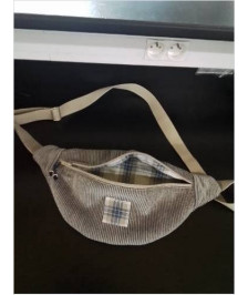 SAC BANANE MATELASSÉ BLEU ET BEIGE RAYE 