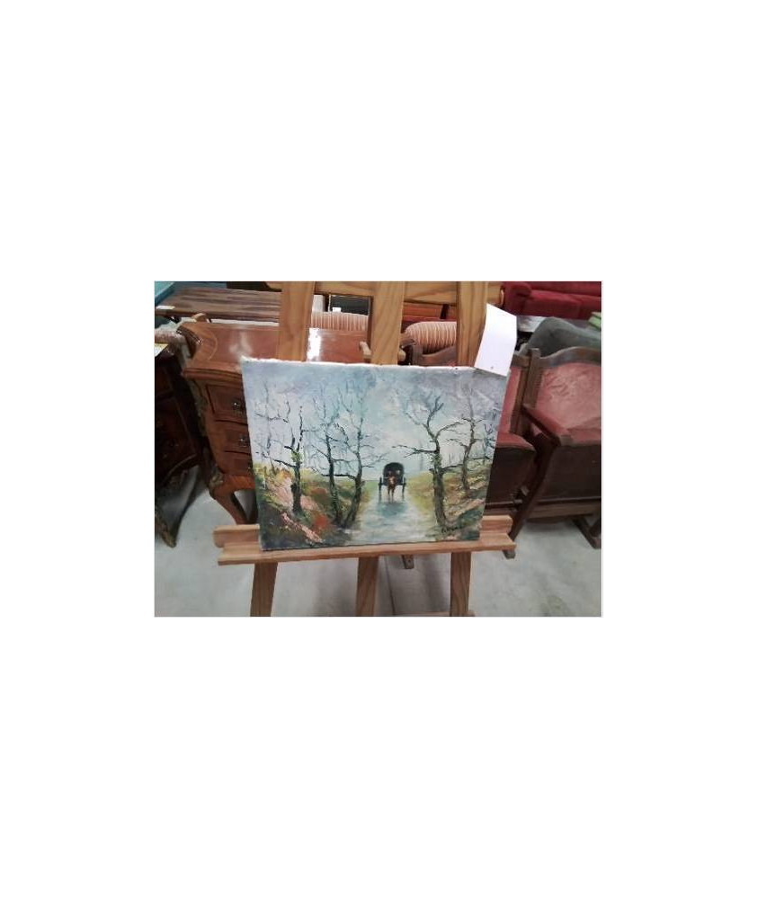HUILE SUR TOILE CHARETTE SUR LE CHEMIN P PORET HUILE SUR TOILE CHARETTE SUR LE CHEMIN P PORET