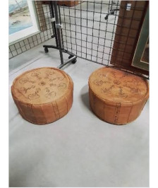 POUF CUIR FAUVE STYLE ORIENTAL