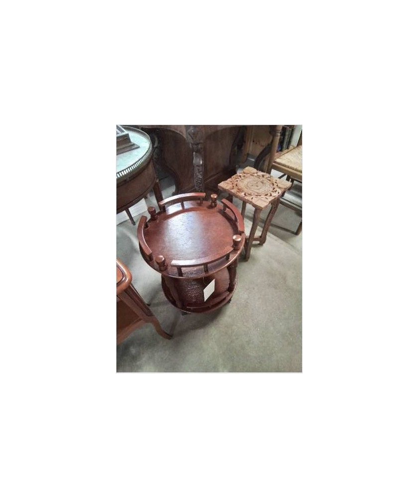 CONSOLE BOIS RONDE A ROULETTES ET GALERIE 