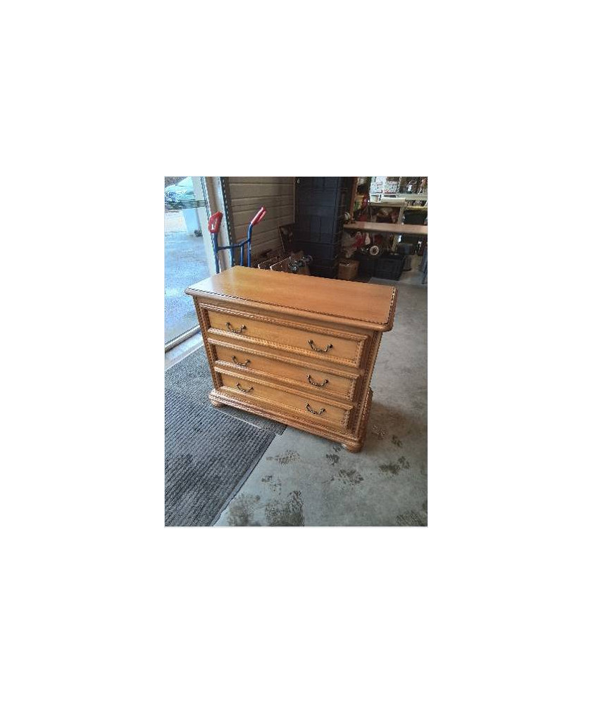 COMMODE BOIS CLAIR 3 TIROIRS PIEDS BOULES STYLE RÉGENCE 