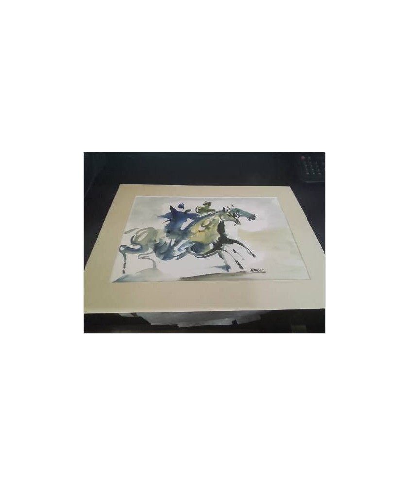 AQUARELLE COURSE DE CHEVAUX JEAN MARIUS 1925 1996