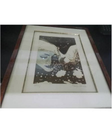 LITHOGRAPHIE FEMME AU CYGNE