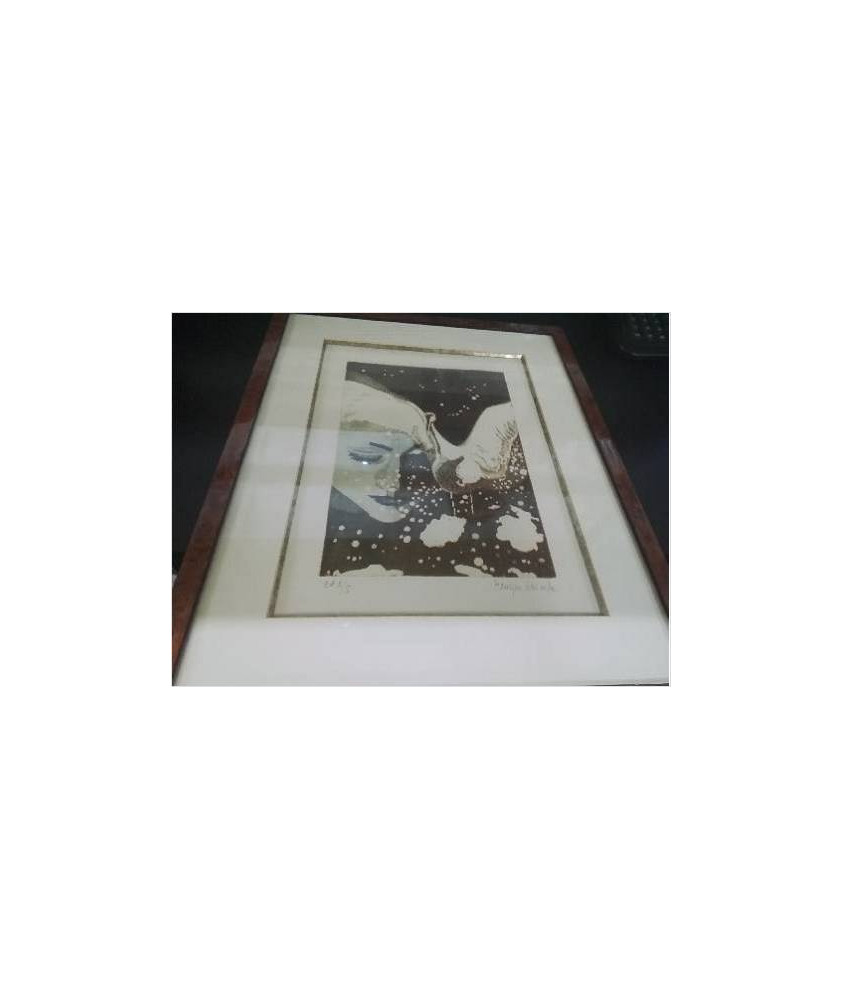 LITHOGRAPHIE FEMME AU CYGNE