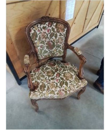 FAUTEUIL BOIS CAPITONNÉ TISSU VERT FLEURI STYLE LOUIS XVI