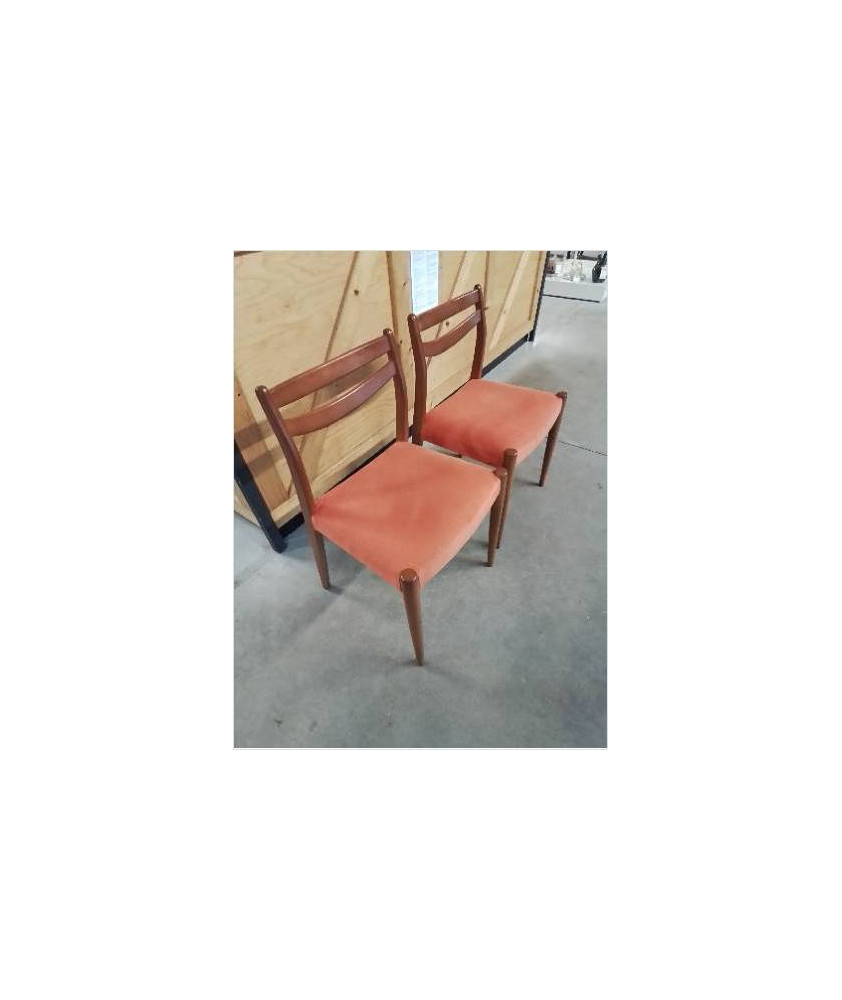 PAIRE DE CHAISES BOIS ASSISE CAPITONNÉ TISSU ORANGE ANNÉES 60