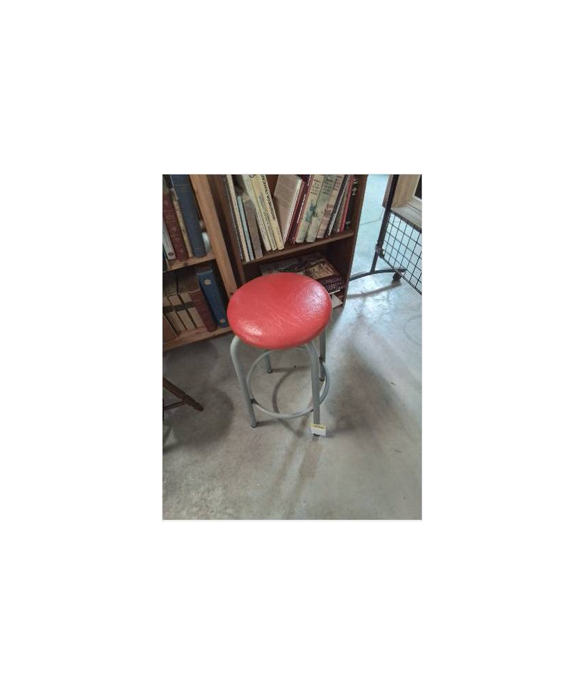 TABOURET PIÈTEMENT MÉTAL GRIS ASSISE SKAÏ ROUGE