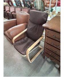 FAUTEUIL LUGE BOIS CLAIR TISSU CHOCOLAT 