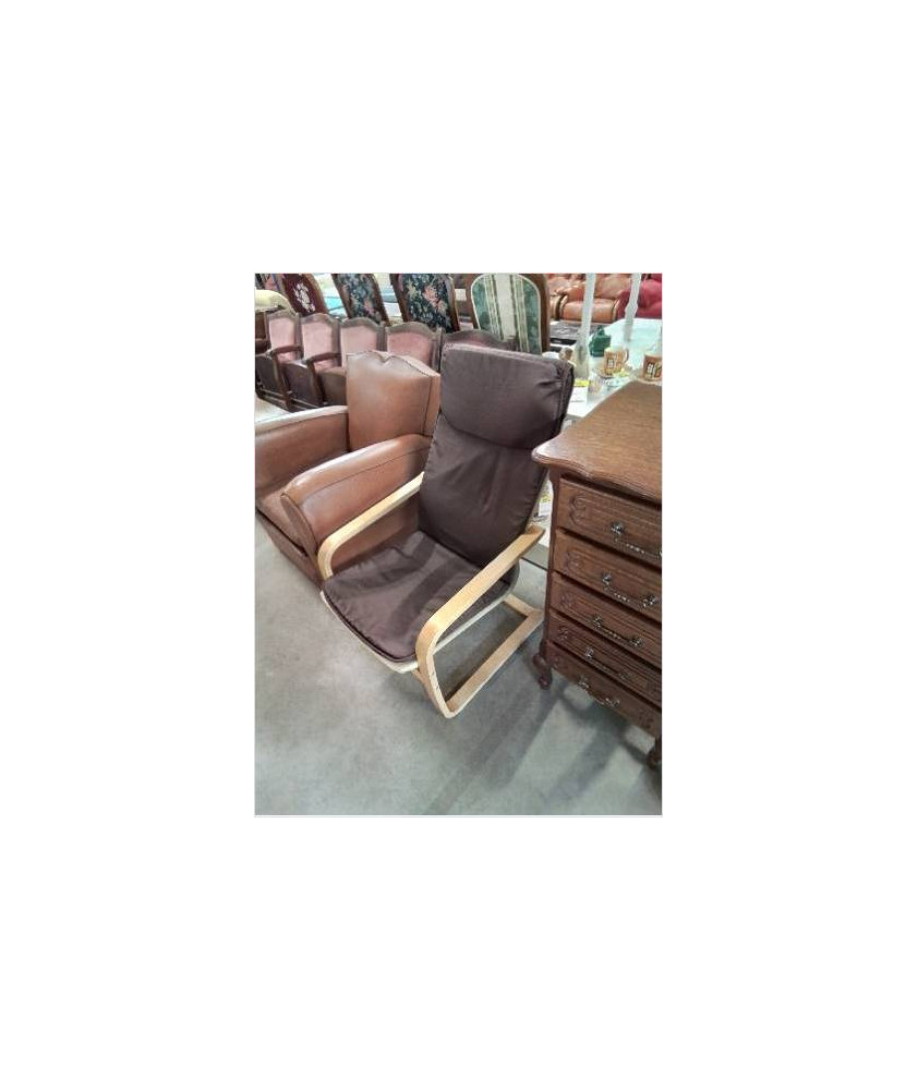 FAUTEUIL LUGE BOIS CLAIR TISSU CHOCOLAT 