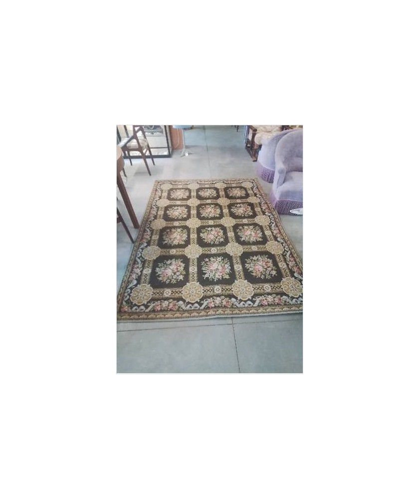 TAPIS LAINE OCRE MARRON A FLEURS 230X170